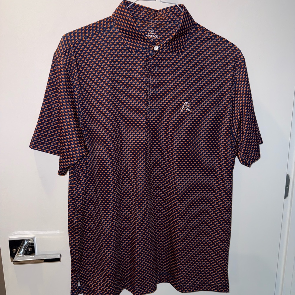 Rhoback Navy and Orange Virginia/ UVA Patterned Polo